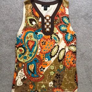 August Silk  Top Brown and Orange sz M
